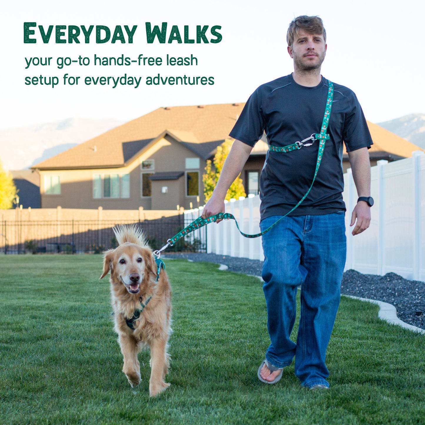 Dino Christmas Hands-Free Body Leash for Dogs — Lightweight, Adventure-Proof & Adjustable Holiday Dog Leash