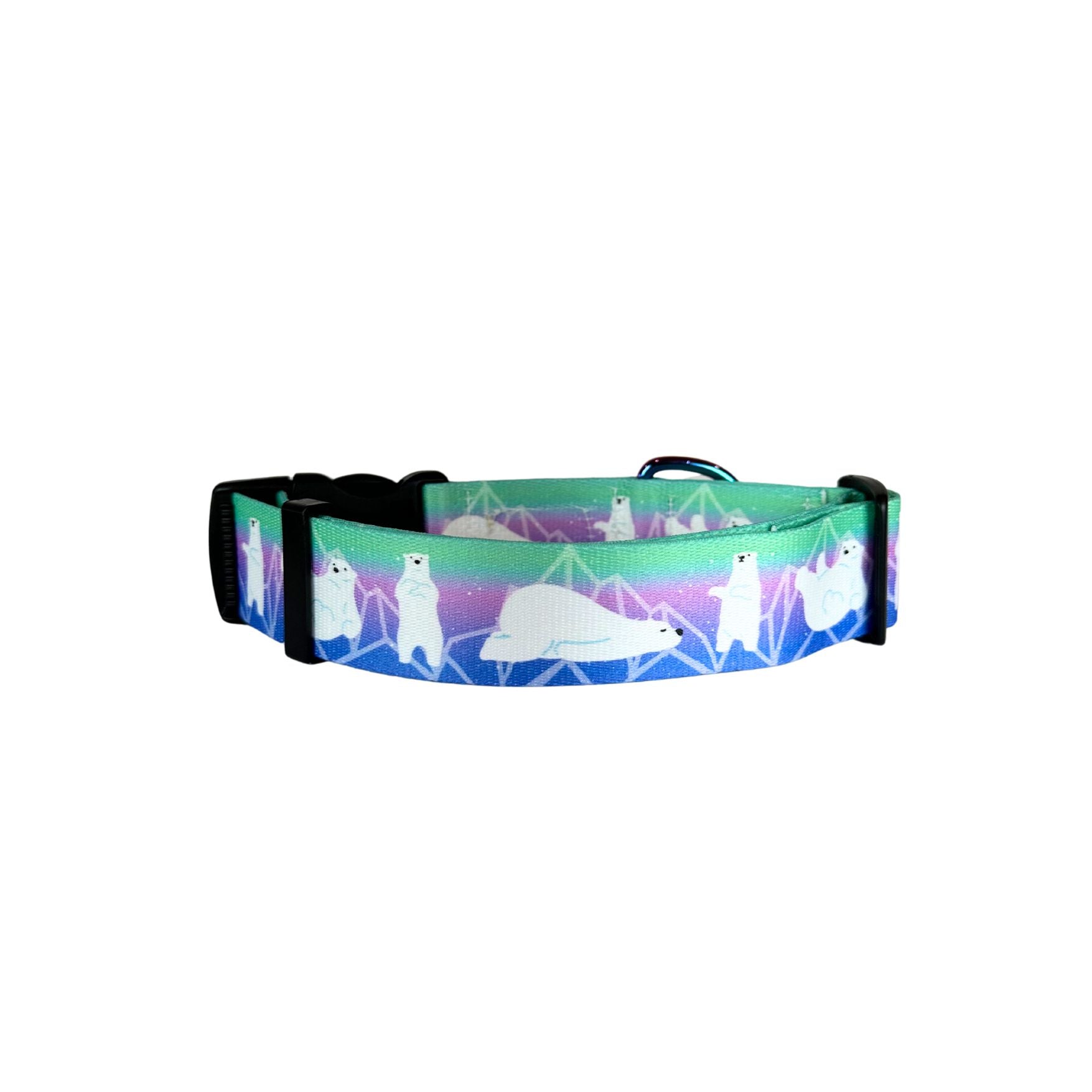 a dog collar with a polar bear design back