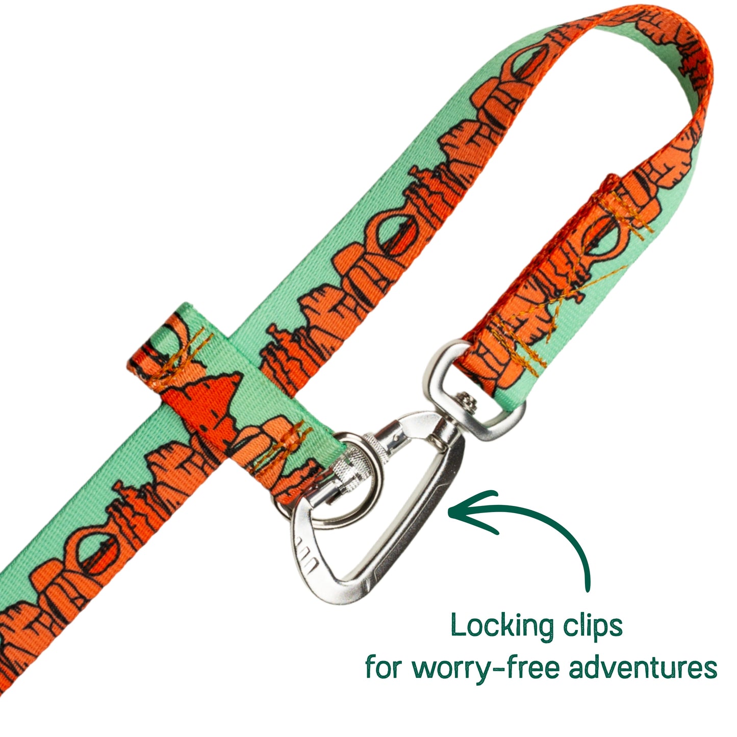 We Love Utah (mint) Hands-Free Cross Body Dog Leash – Utah National Parks Inspired | 4-Way Adjustable