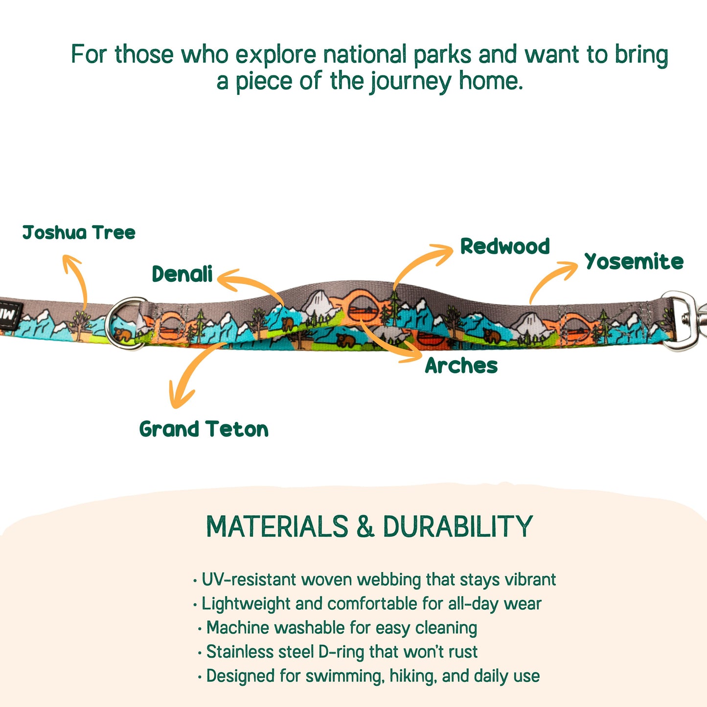 The Great National Parks Hands-Free Cross Body Dog Leash – Utah National Parks Inspired | 4-Way Adjustable