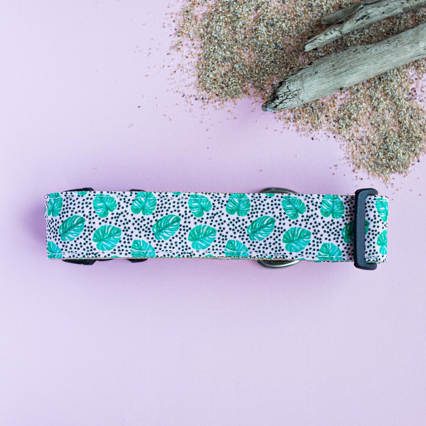 Dotty Monstera Lightweight Rust Proof Dog Collar