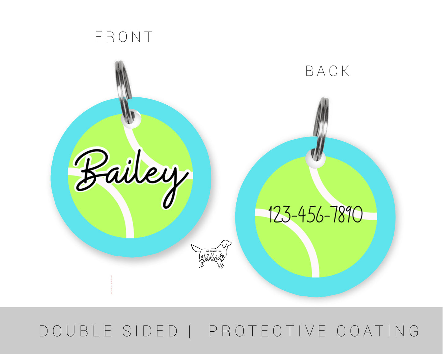 Tennis Ball Custom Dog ID Tag (Blue)