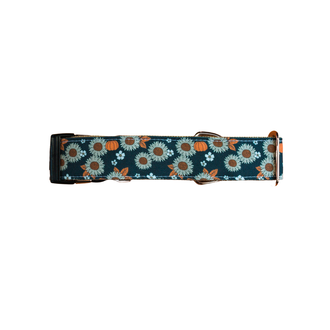 Sunflower Pumpkin Patch Eco-Canvas Dog Collar (navy)