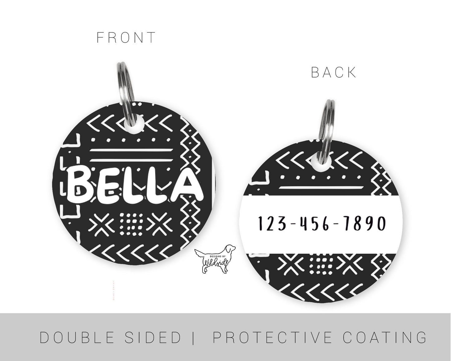 Black Mudcloth Custom Dog ID Tag