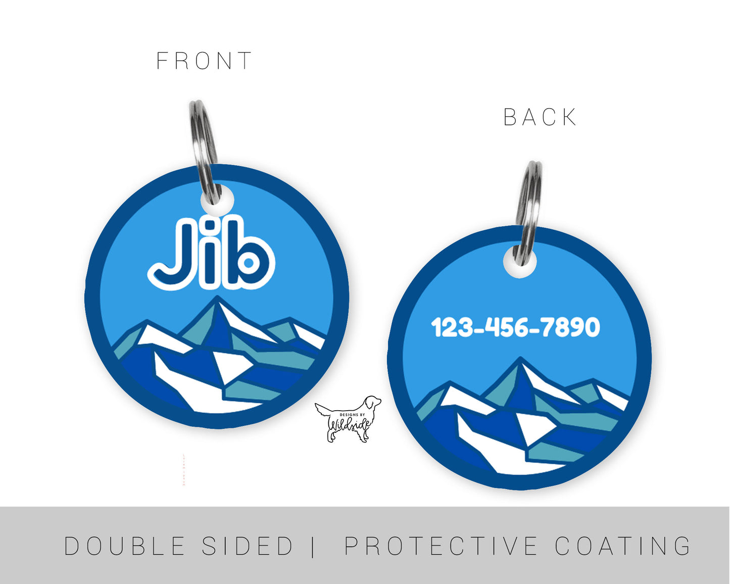 Blue Geo Mountains Custom Dog ID Tag