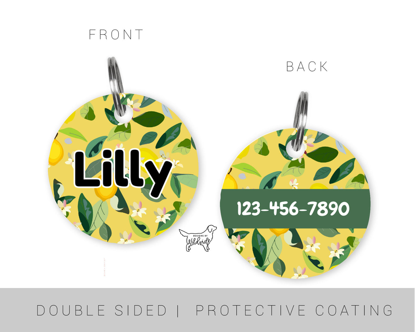 Lemon Floral Custom Dog ID Tag