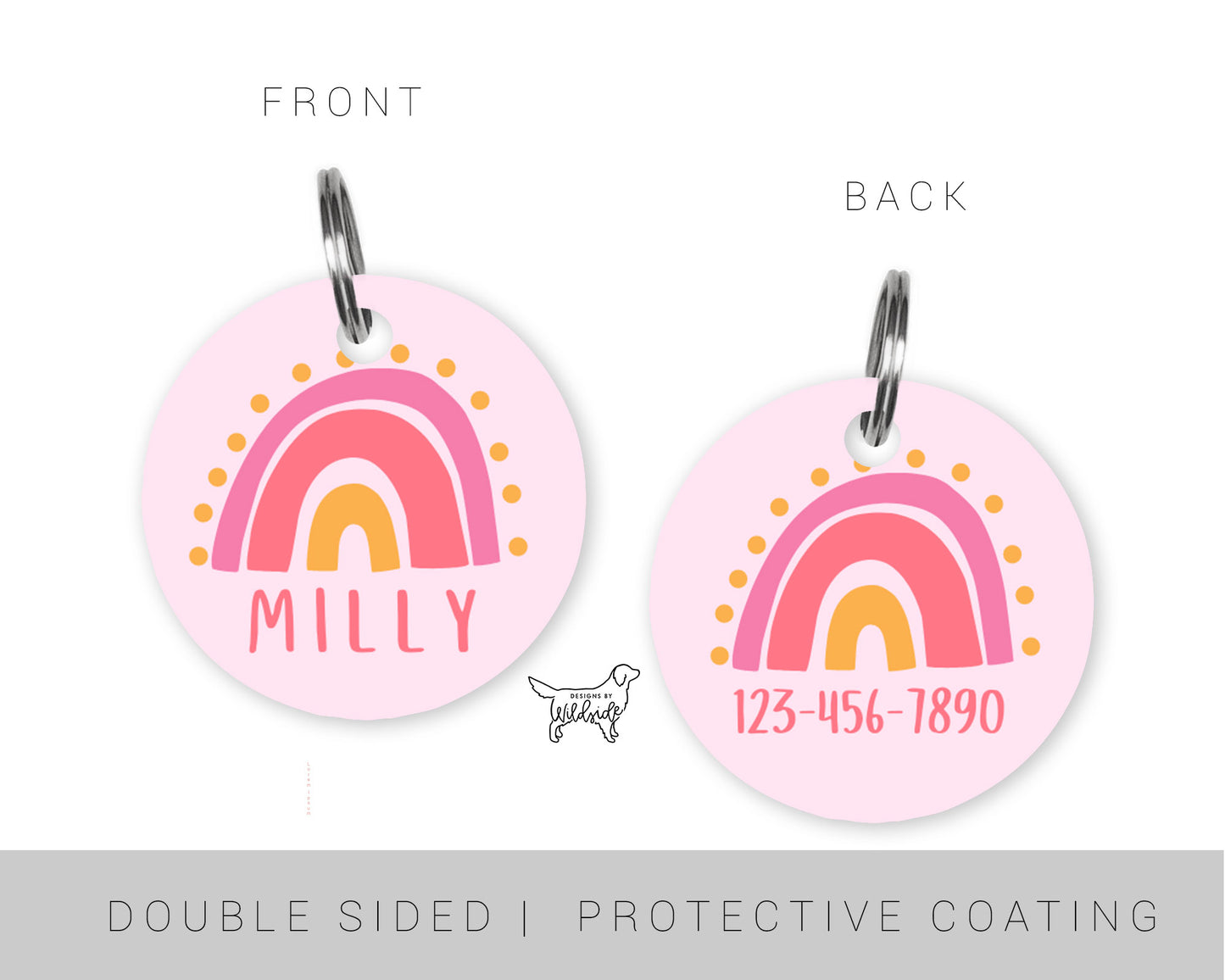 Cute Boho Rainbow Custom Dog ID Tag