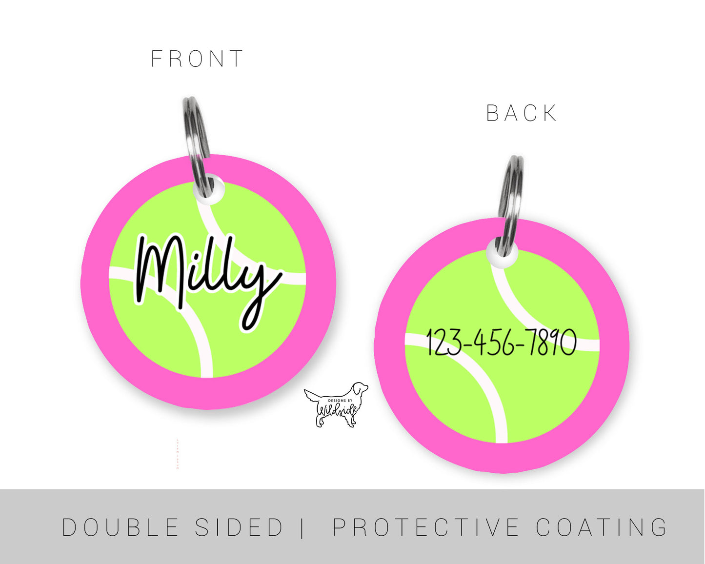 Tennis Ball Custom Dog ID Tag (Pink)