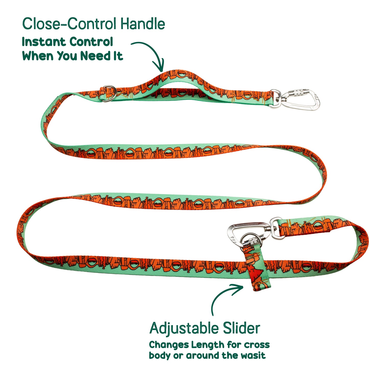 We Love Utah (mint) Hands-Free Cross Body Dog Leash – Utah National Parks Inspired | 4-Way Adjustable