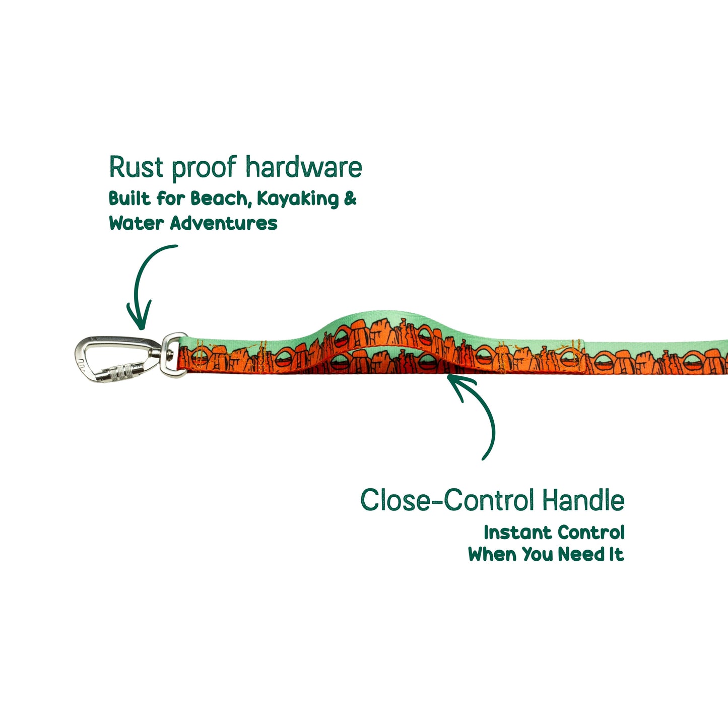 We Love Utah Dog Leash with Traffic Handle (mint)- 6 Ft Rust Proof Adventure Leash