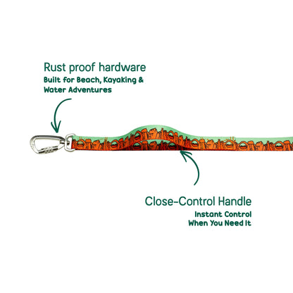 We Love Utah Dog Leash with Traffic Handle (mint)- 6 Ft Rust Proof Adventure Leash