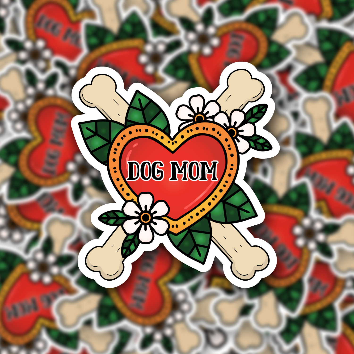 tatto dog mom, dog mom sticker, dog mom decal, dog mom car sticker, waterproof sticker dog, dog stickers, funny dog stickers, red heart dog mom
