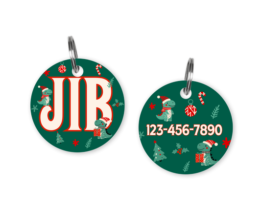 Christmas Dino Custom Dog ID Tag