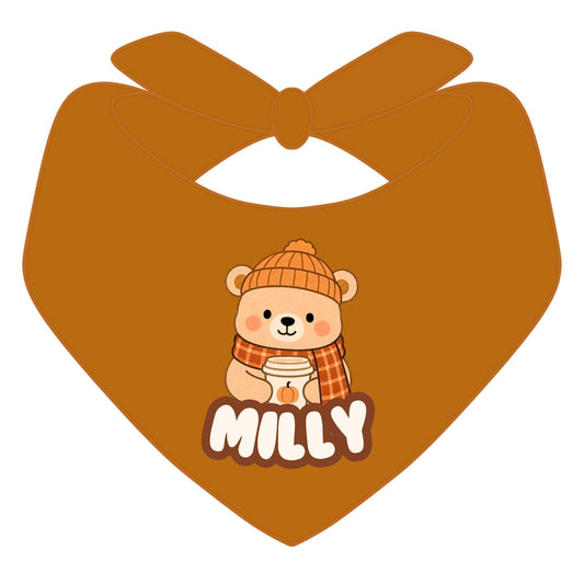 PSL Cozy Fall Bear Dog Bandana with Custom Name