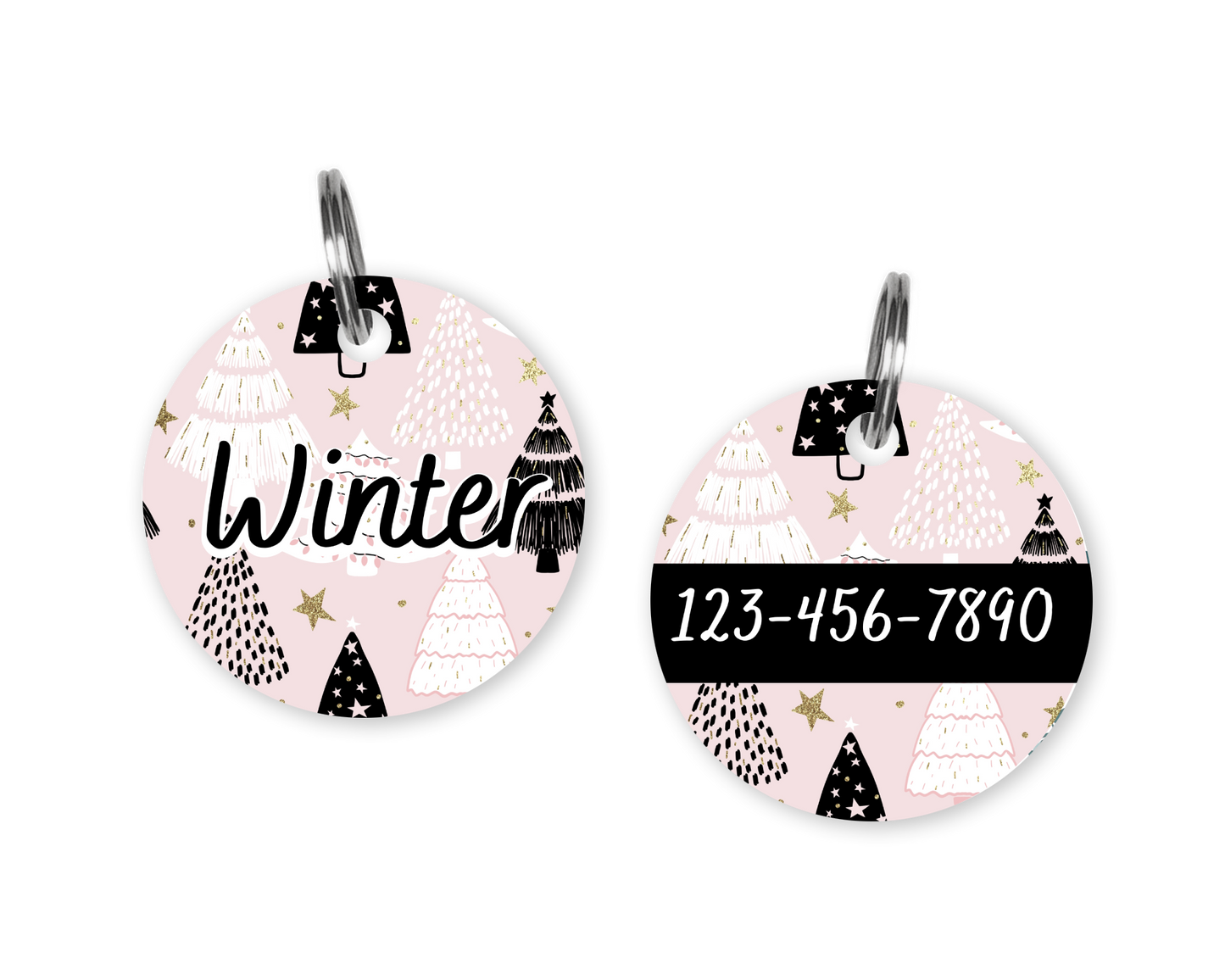 Pink Christmas Wonderland Custom Dog ID Tag