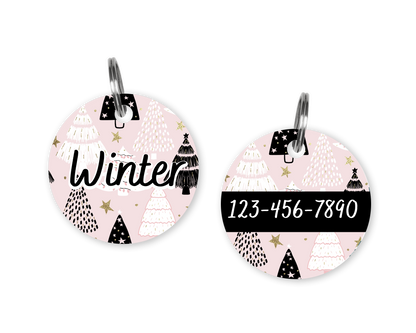 Pink Christmas Wonderland Custom Dog ID Tag