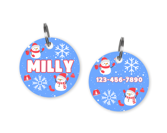 Cutesy Snowman Custom Dog ID Tag