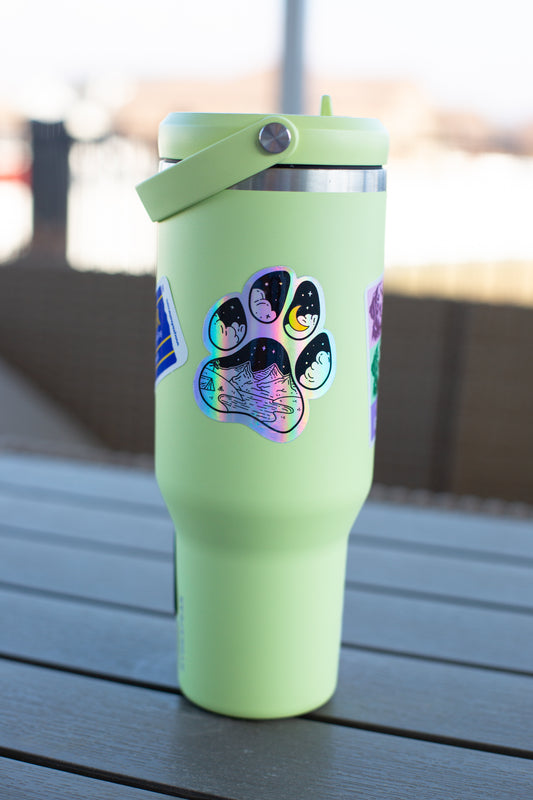 Camping Moonlight Paw Holographic Sticker