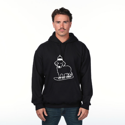 snowboarding dog, golden retriever dad, snow lover, snow town, dog dad gift, christmas gift for dog dads, green hoodie for men, oversized green hoodie, new puppy, puppy training, puppy dog collar
