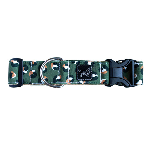Timber Camo green and orange dog collar with rust-proof hardware