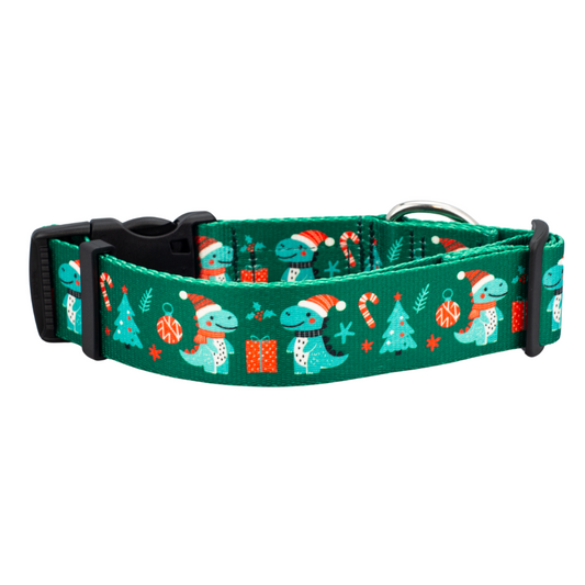 Christmas Dino Holiday Rust Proof Dog Collar