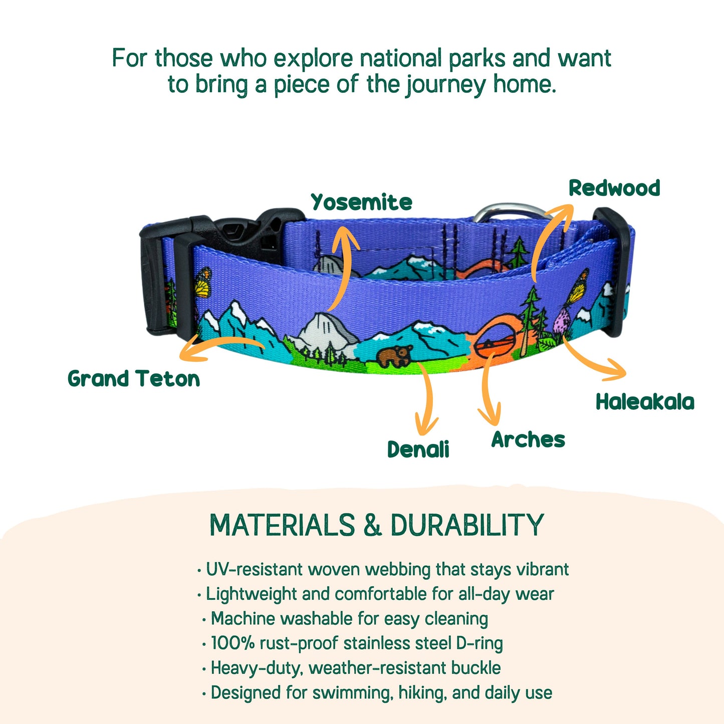 National Barkie Dog Collar - Best Rust Proof Adventure Dog Gear for Hiking