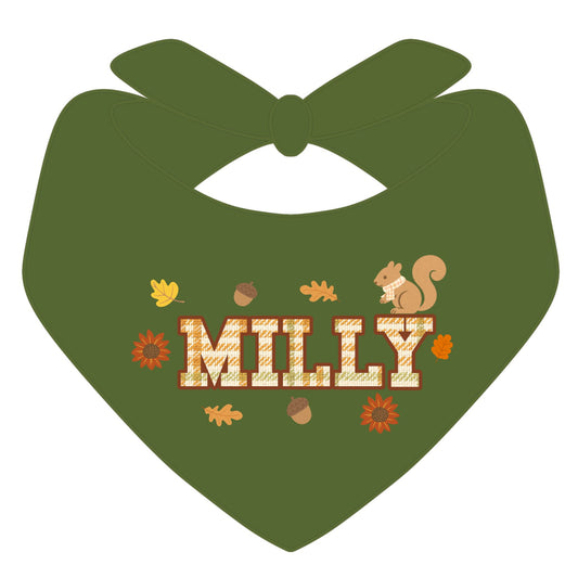 Fall Plaid Dog Bandana with Sunflowers – Personalized Autumn Dog Bandana, Girl Version