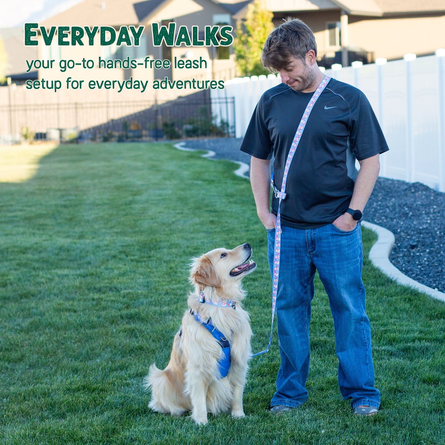 Cutesy Snowman Hands-Free Body Leash for Dogs — Lightweight, Adventure-Proof & Adjustable Holiday Dog Leash