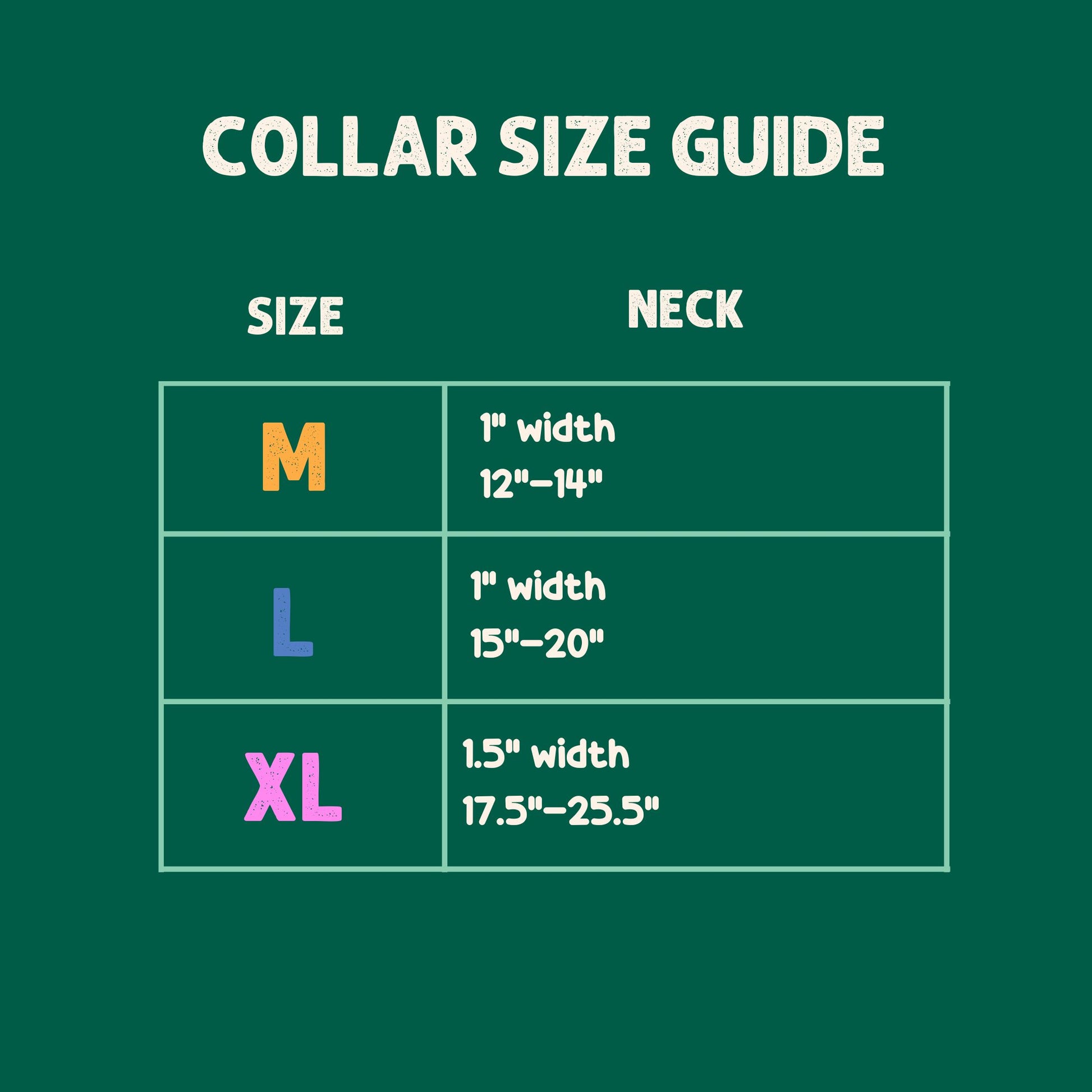 measuring chart of dog collars 
collar size guide