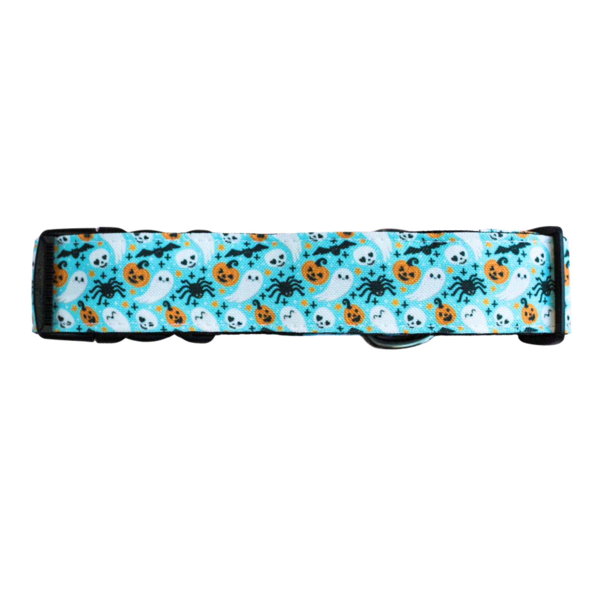 Dog collar with Halloween-themed pattern on a white background