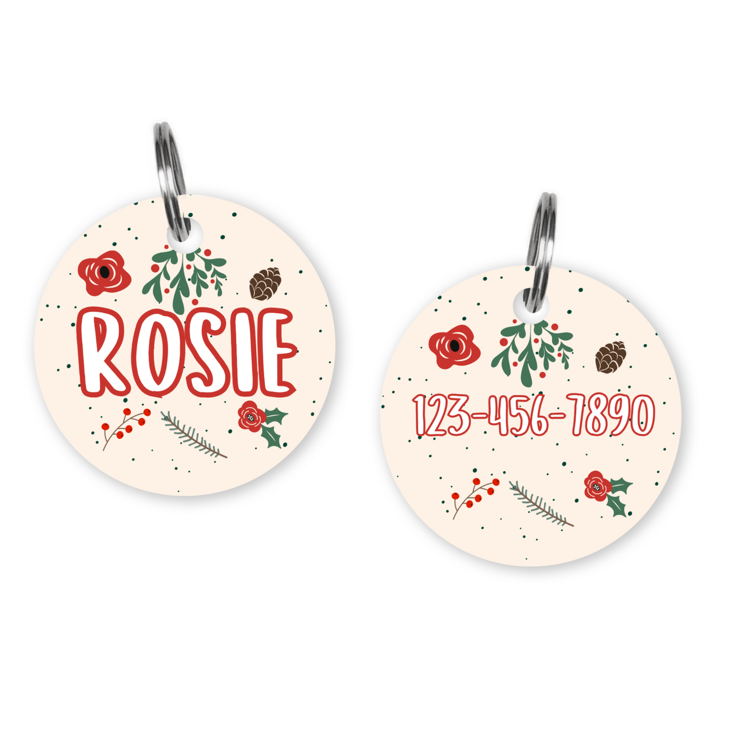 Cream Under the Mistletoe Custom Dog ID Tag