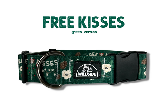 Free Kisses ( Green Version ) Water Resistant Dog Collar