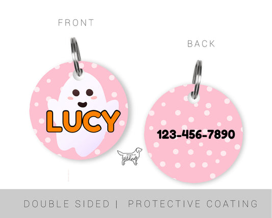 Kawaii Ghost & Friends Custom Dog ID Tag (Pink)