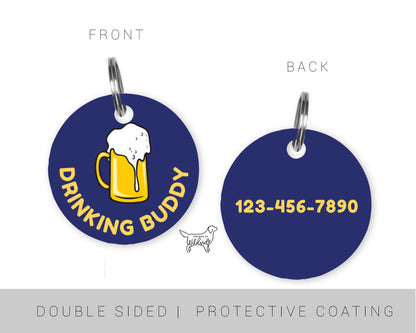 Drinking Buddy Custom Dog ID Tag (Blue)