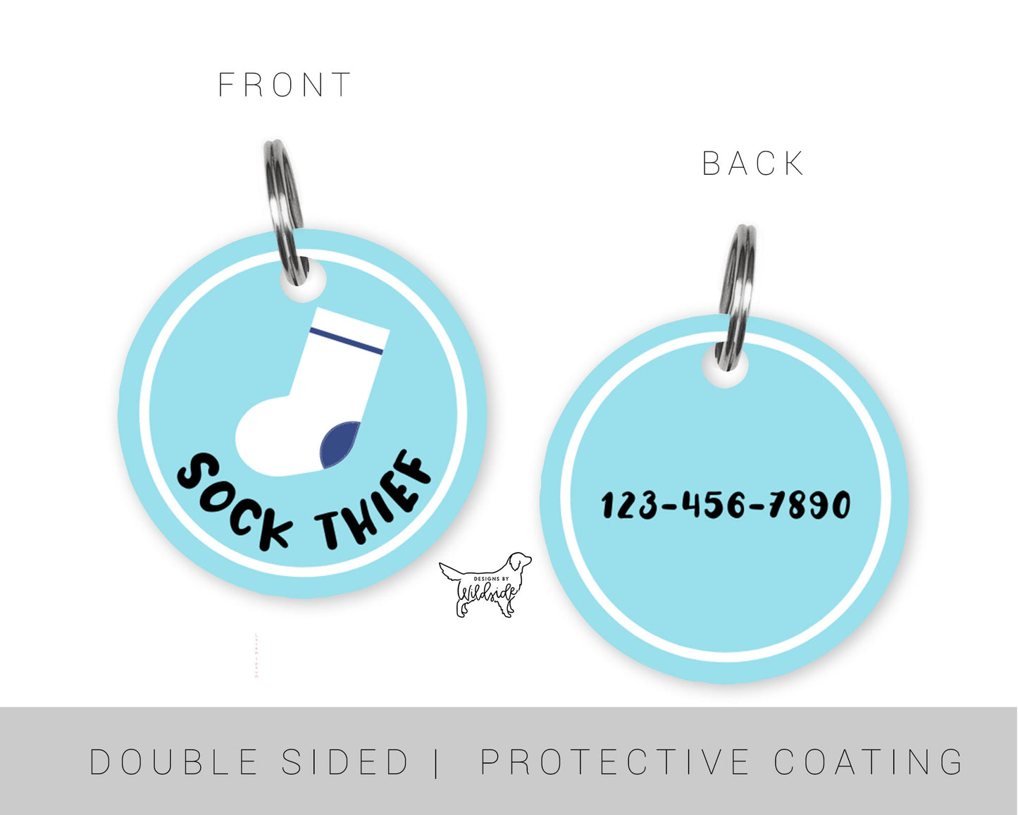 Sock Thief Custom Dog ID Tag (Blue)