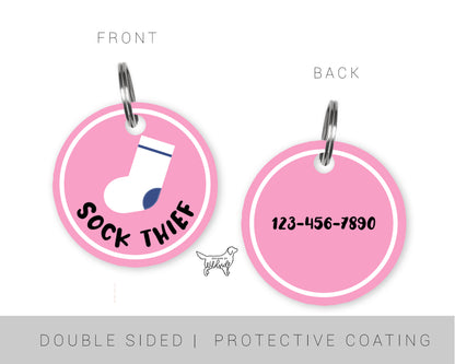 Sock Thief Custom Dog ID Tag (Pink)